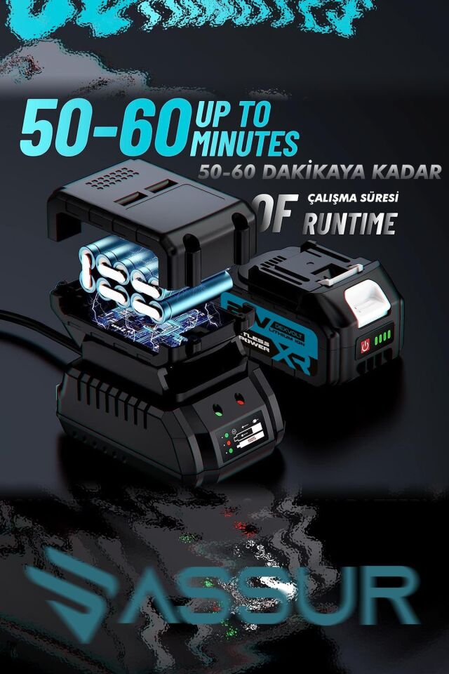 Assur 21V Çift Akülü 4200 Rpm Şarjlı Daire Testere 185mm Ahşap Seramik Kesme