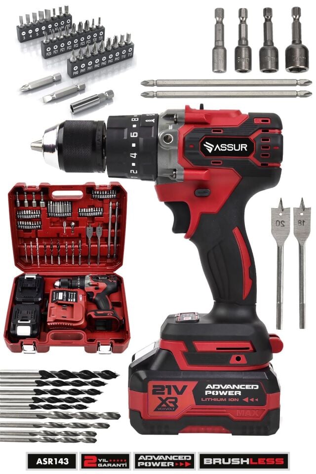 Assur 21V 10 Pilli Çift Akülü Vidalama Darbeli Şarjlı Matkap