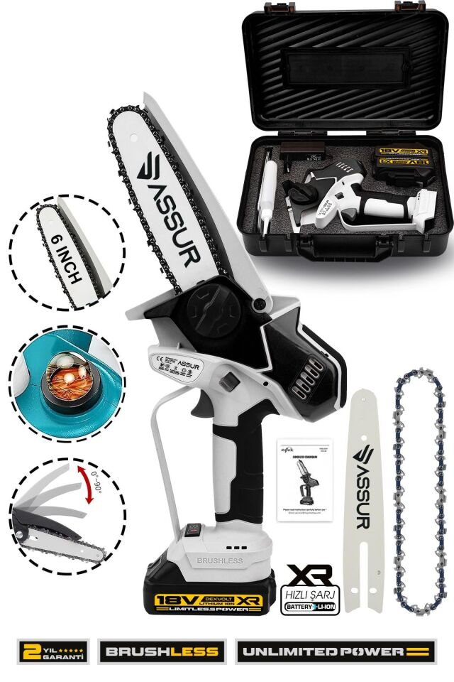 Assur 18V Çift Akü Ağaç Odun Dal Kesme Budama El Testeresi