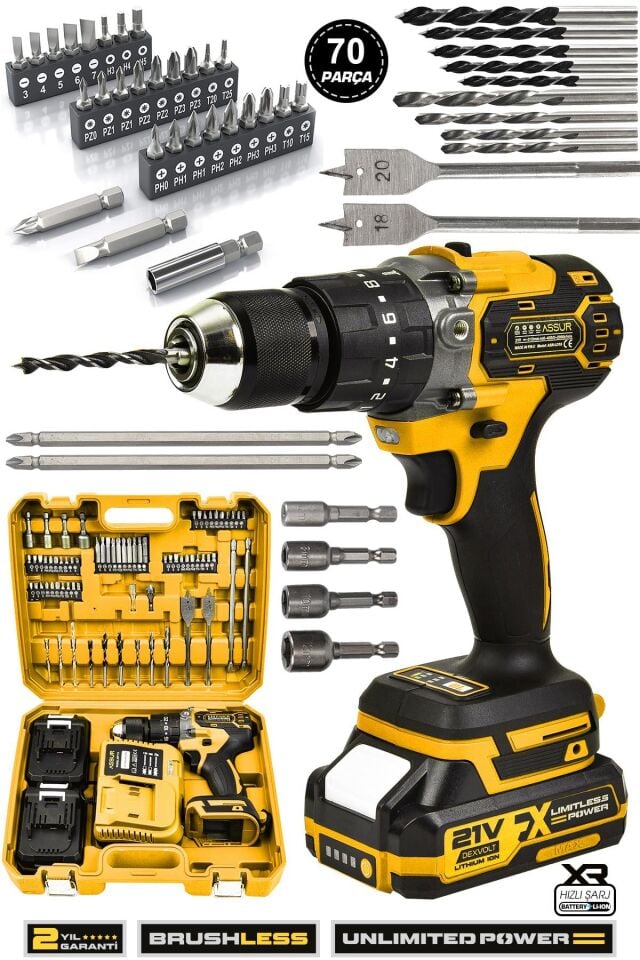 Assur 21V Çift Akülü Vidalama Darbeli Şarjlı Matkap