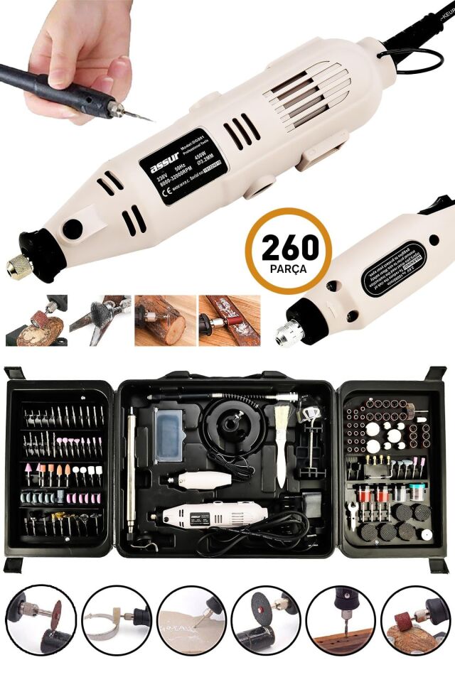 Assur 260 Parça Devir Ayarlı Gravür Hobi Taşlama Seti