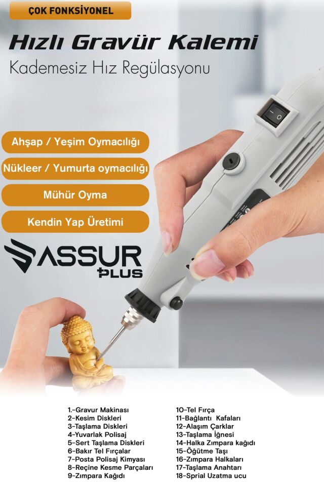 Assur 260 Parça Devir Ayarlı Gravür Hobi Taşlama Seti