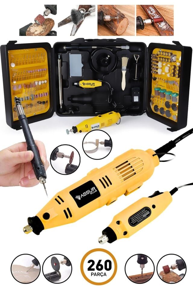 Assur 260 Parça Devir Ayarlı Gravür Hobi Taşlama Seti