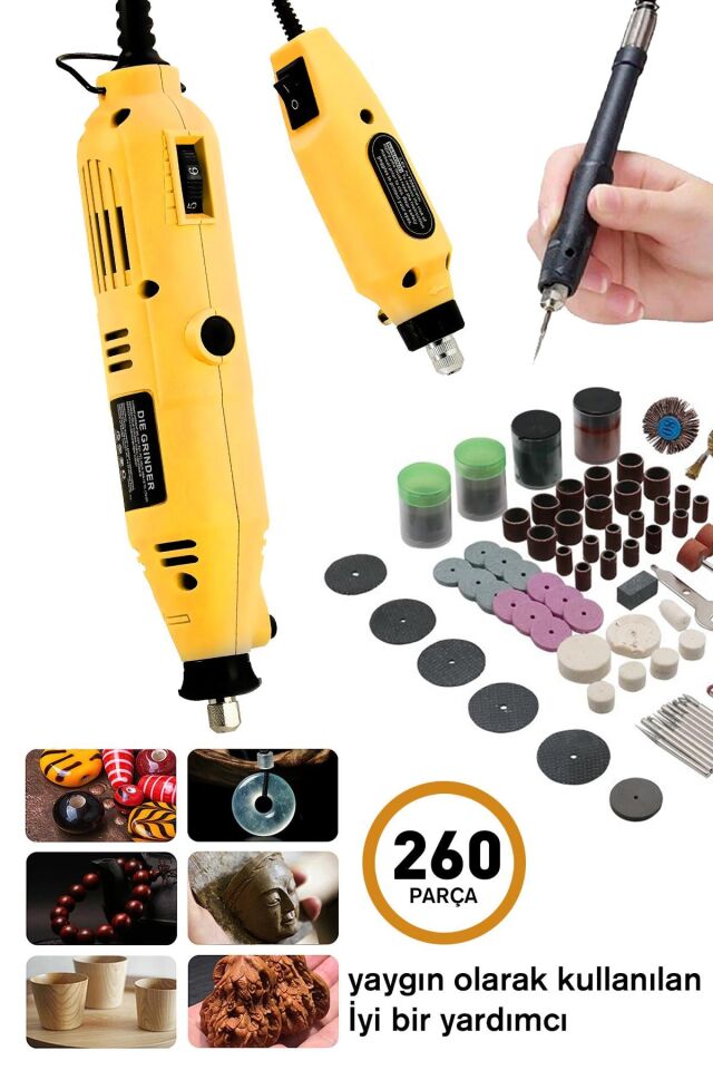 Assur 260 Parça Devir Ayarlı Gravür Hobi Taşlama Seti