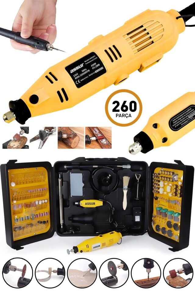 Assur 260 Parça Devir Ayarlı Gravür Hobi Taşlama Seti