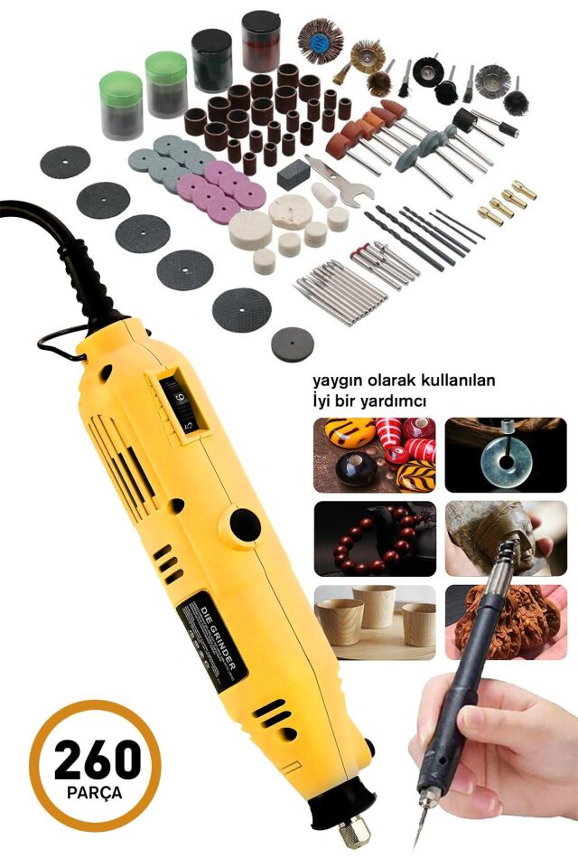 Assur 260 Parça Devir Ayarlı Gravür Hobi Taşlama Seti