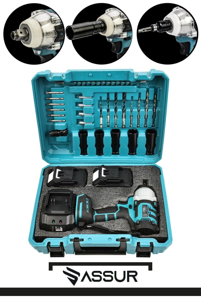 Assur 21V Çift Akü Kömürsüz Darbeli 500Nm Somun Bijon Sıkma Sökme Matkap