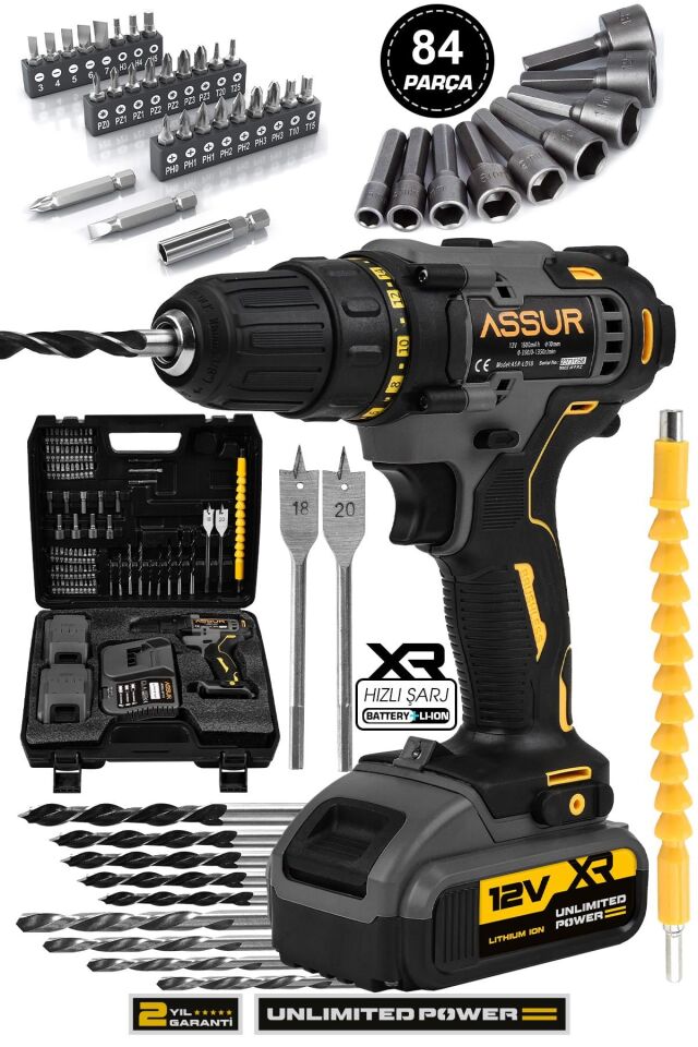 Assur 12V Çift Akülü Şarjlı Matkap Akülü Vidalama