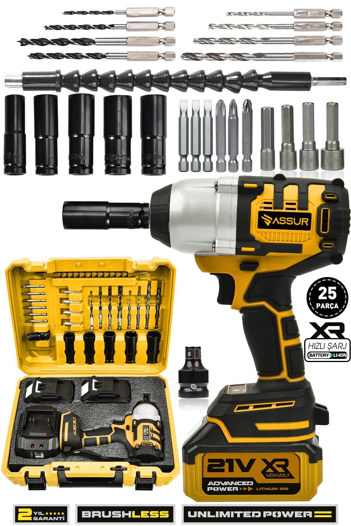 Assur 21V Çift Akü Kömürsüz Darbeli 500Nm Somun Bijon Sıkma Sökme Matkap