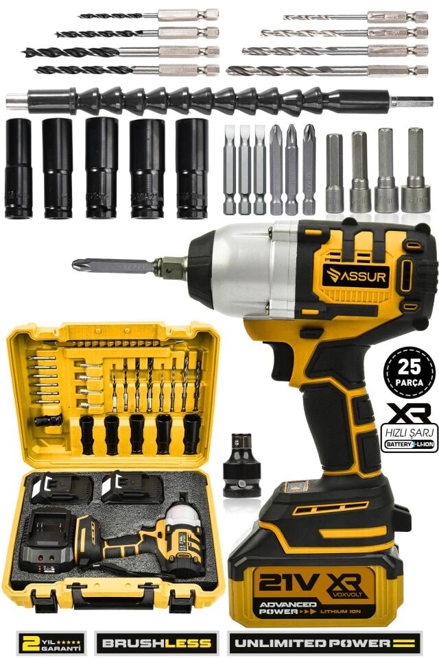 Assur 21V Çift Akü Kömürsüz Darbeli 500Nm Somun Bijon Sıkma Sökme Matkap