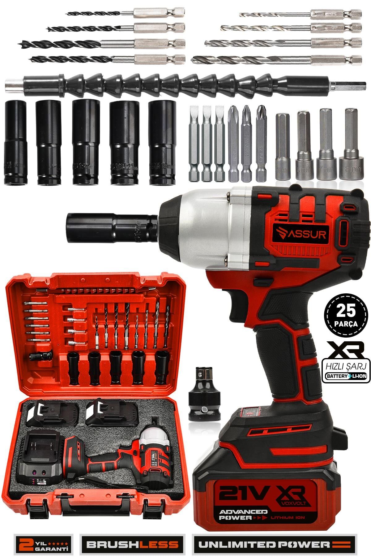 Assur 21V Çift Akü Kömürsüz Darbeli 500Nm Somun Bijon Sıkma Sökme Matkap