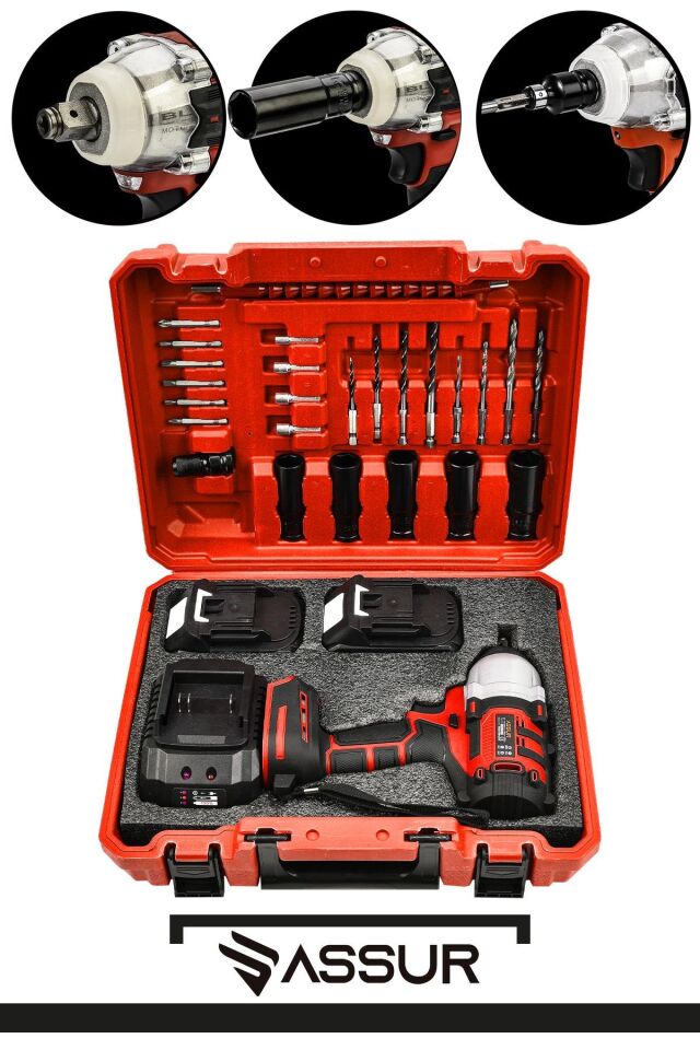 Assur 21V Çift Akü Kömürsüz Darbeli 500Nm Somun Bijon Sıkma Sökme Matkap
