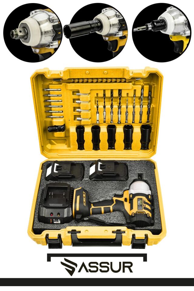 Assur 21V Çift Akü Kömürsüz Darbeli 500Nm Somun Bijon Sıkma Sökme Matkap
