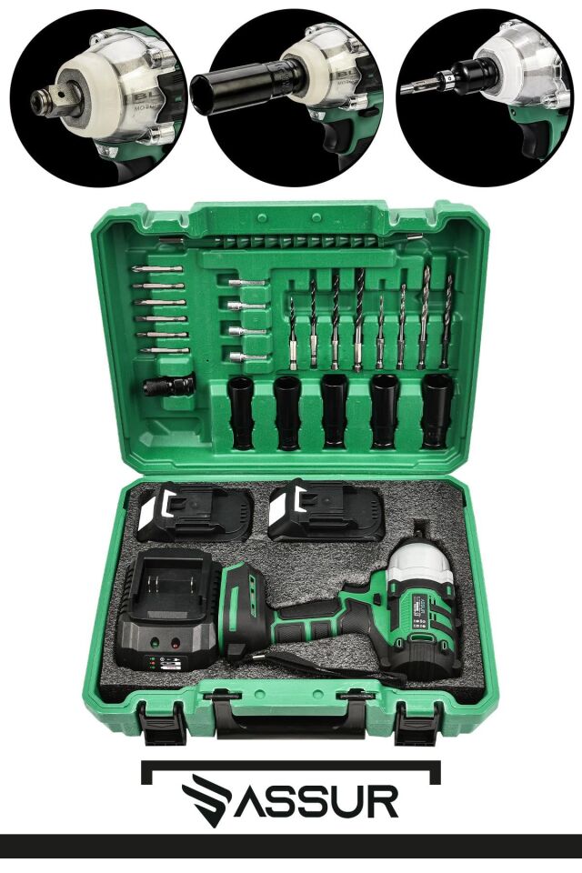 Assur 21V Çift Akü Kömürsüz Darbeli 500Nm Somun Bijon Sıkma Sökme Matkap