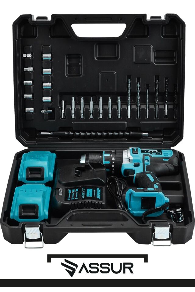 Assur Pro Metal Şanzıman 21V Çift Akülü Şarjlı Darbeli Matkap