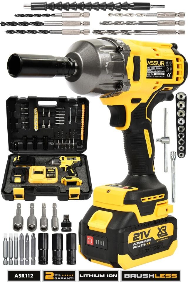 Assur 21V Çift Akülü Şarjlı Matkap 800Nm Somun Sıkma Sökme