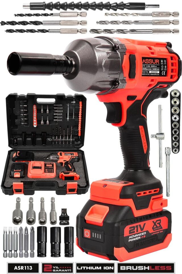 Assur 21V Çift Akülü Şarjlı Matkap 800Nm Somun Sıkma Sökme