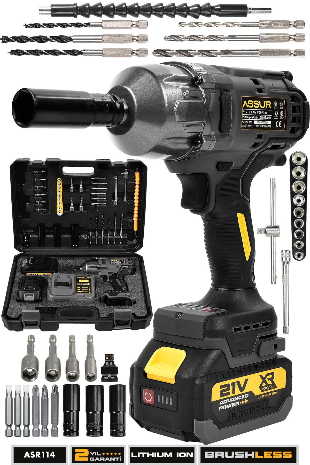 Assur 21V Çift Akülü Şarjlı Matkap 800Nm Somun Sıkma Sökme