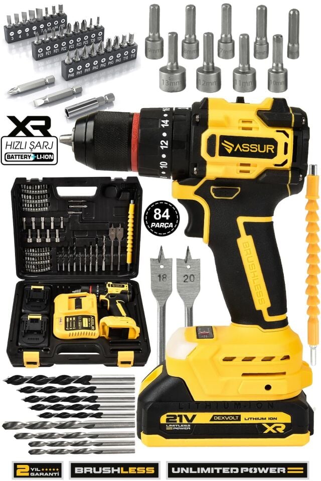 Assur 21V Çift Akülü Vidalama Darbeli Şarjlı Matkap