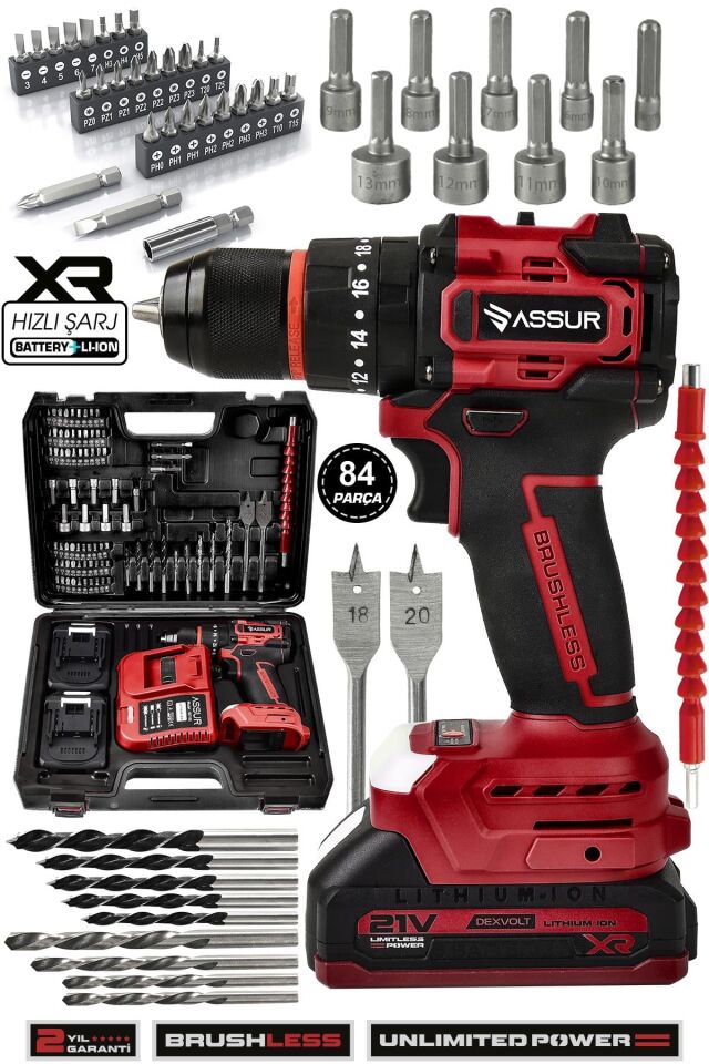 Assur 21V Çift Akülü Vidalama Darbeli Şarjlı Matkap