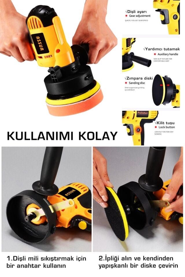 Assur 450W Elektrikli 125MM Dikey Polisaj Zımpara Makinesi