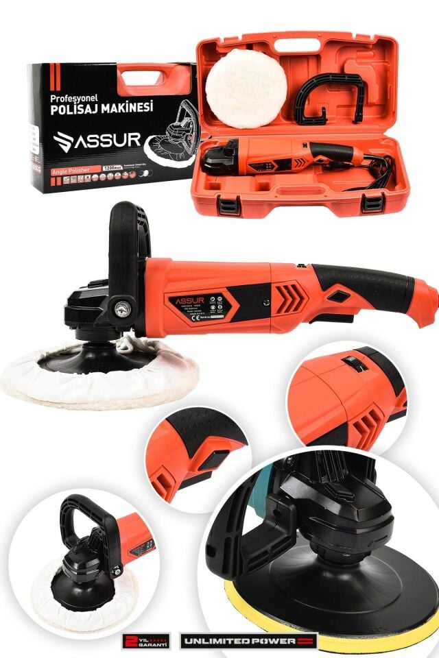 Assur 1200W Polisaj Makinesi Devir Ayarlı 180mm Pasta Cila