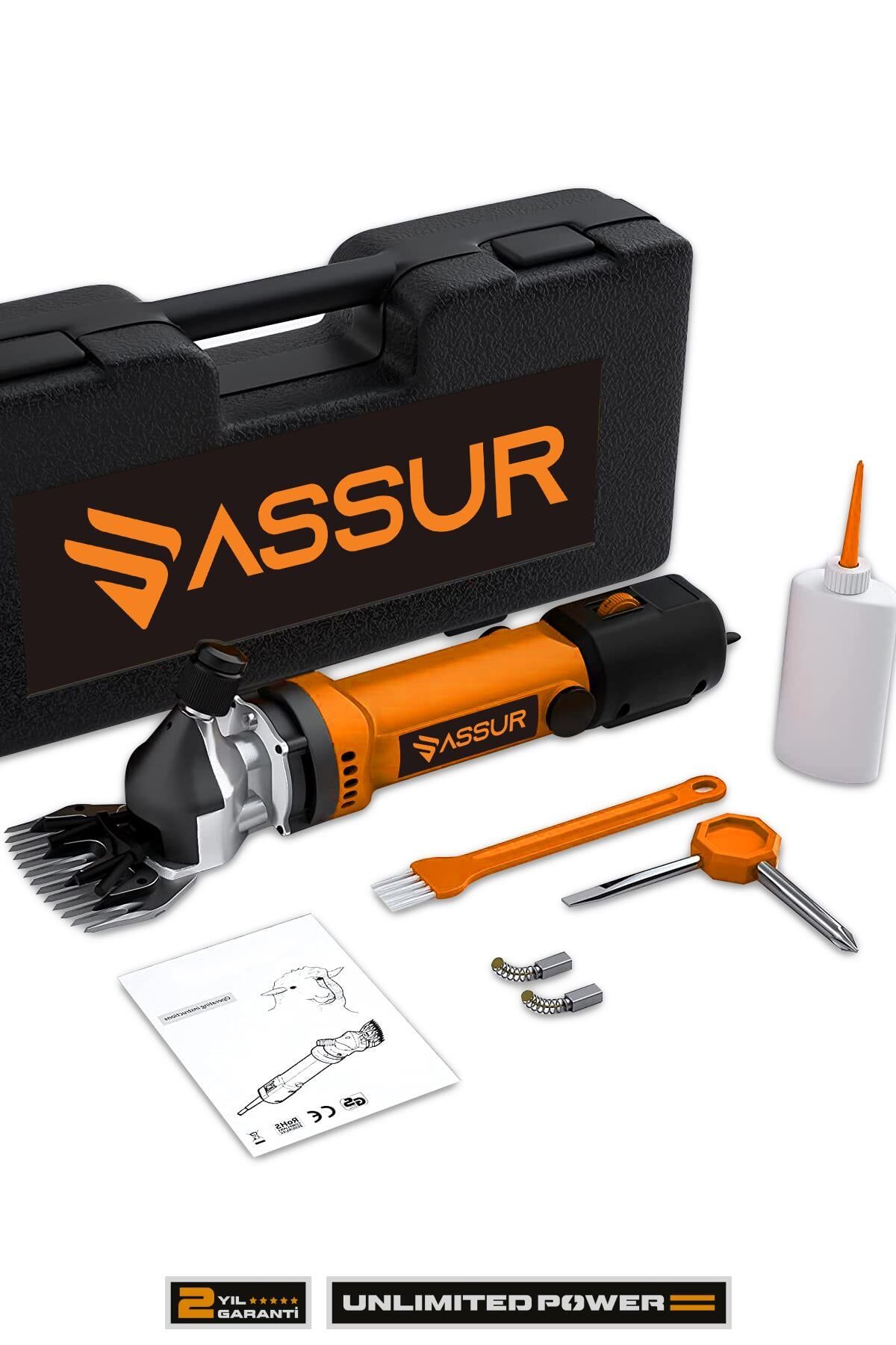 Assur 350W Kademe Ayarlı Metal Şanzıman Koyun Kırkma Makinası Soğutmalı