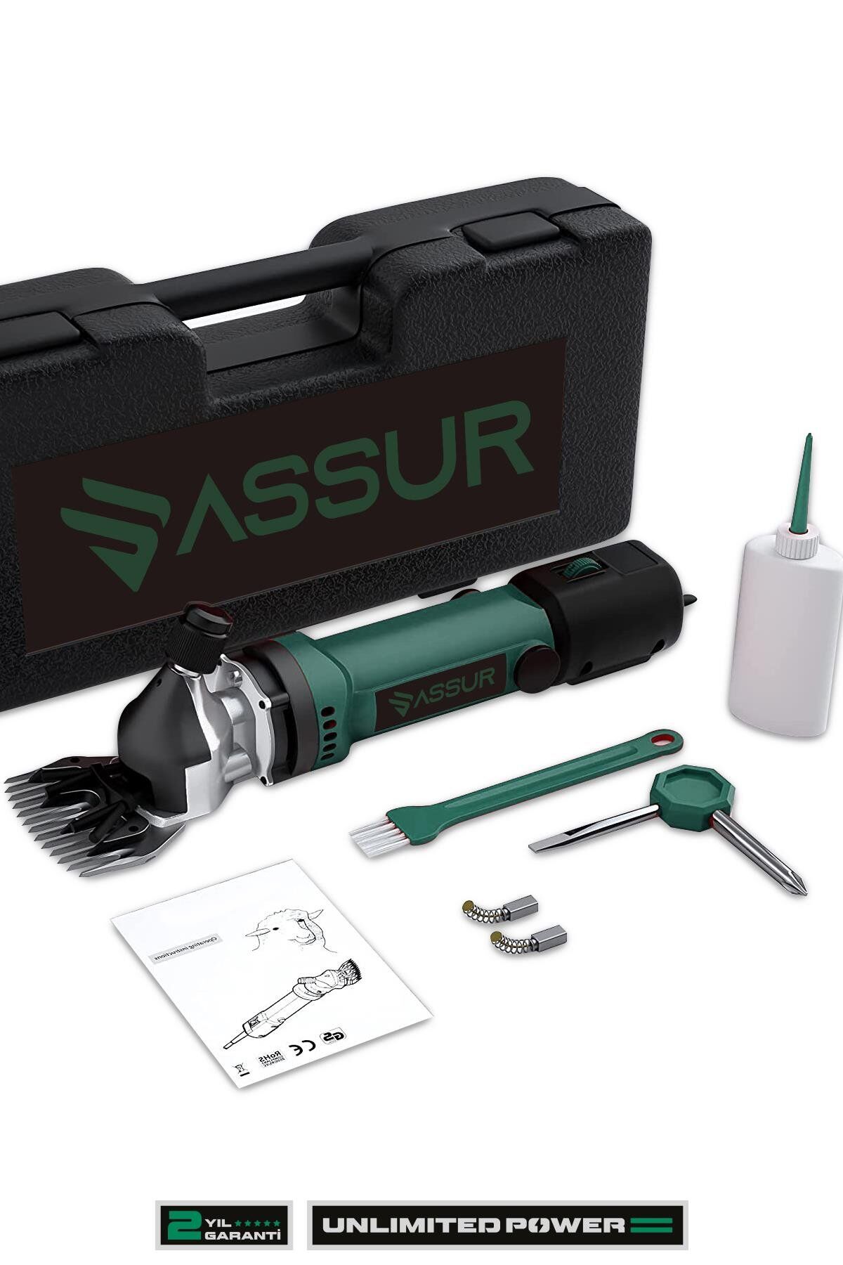 Assur 350W Kademe Ayarlı Metal Şanzıman Koyun Kırkma Makinası Soğutmalı