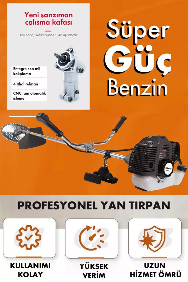 Assur Yan Tipi Benzinli Ot Çalı Çim Biçme Tırpanı