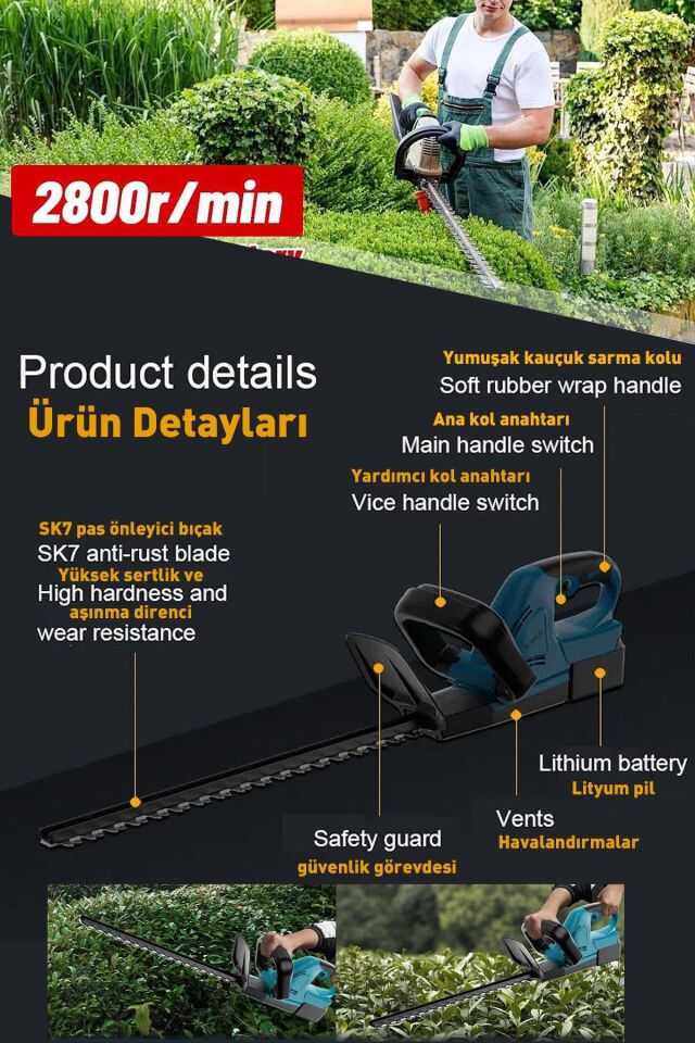 Assur 21V Çift Akülü Çit Kesme Çit Budama Budama Testeresi