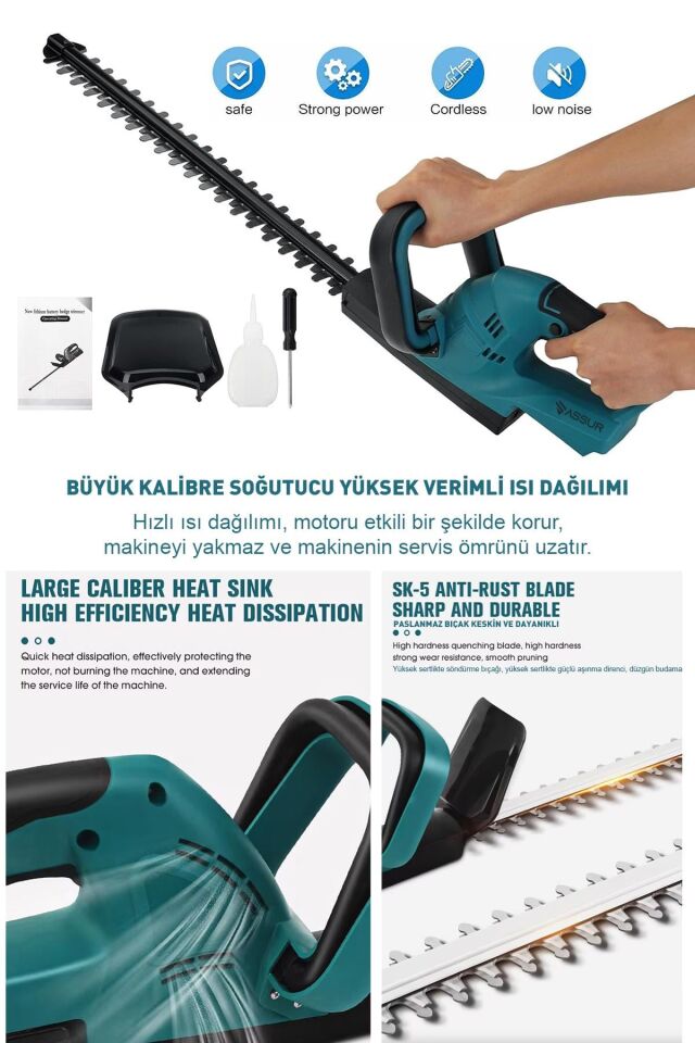 Assur 21V Çift Akülü Çit Kesme Çit Budama Budama Testeresi