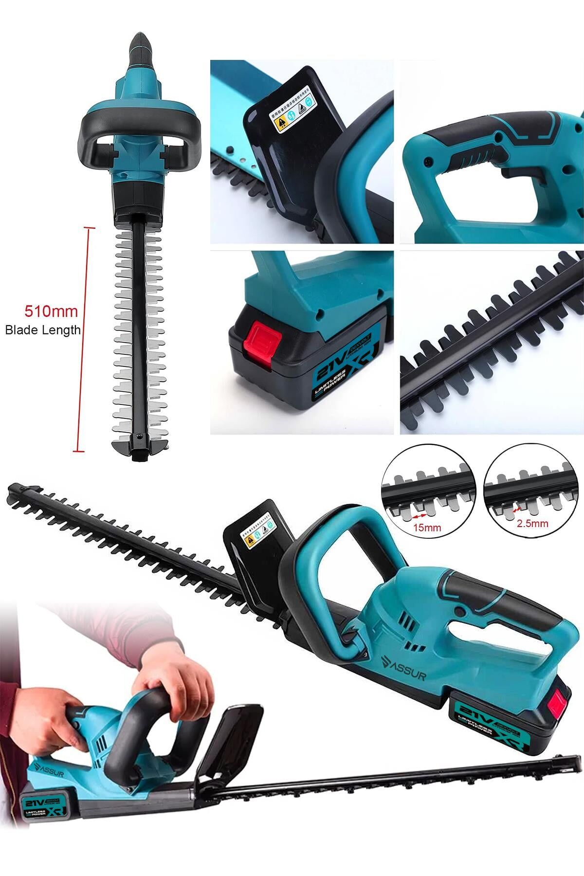 Assur 21V Çift Akülü Çit Kesme Çit Budama Budama Testeresi