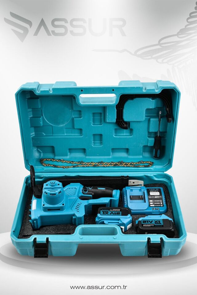 Assur 21V Çift Akülü Dal Ağaç Kesme Motoru Testere Makinesi