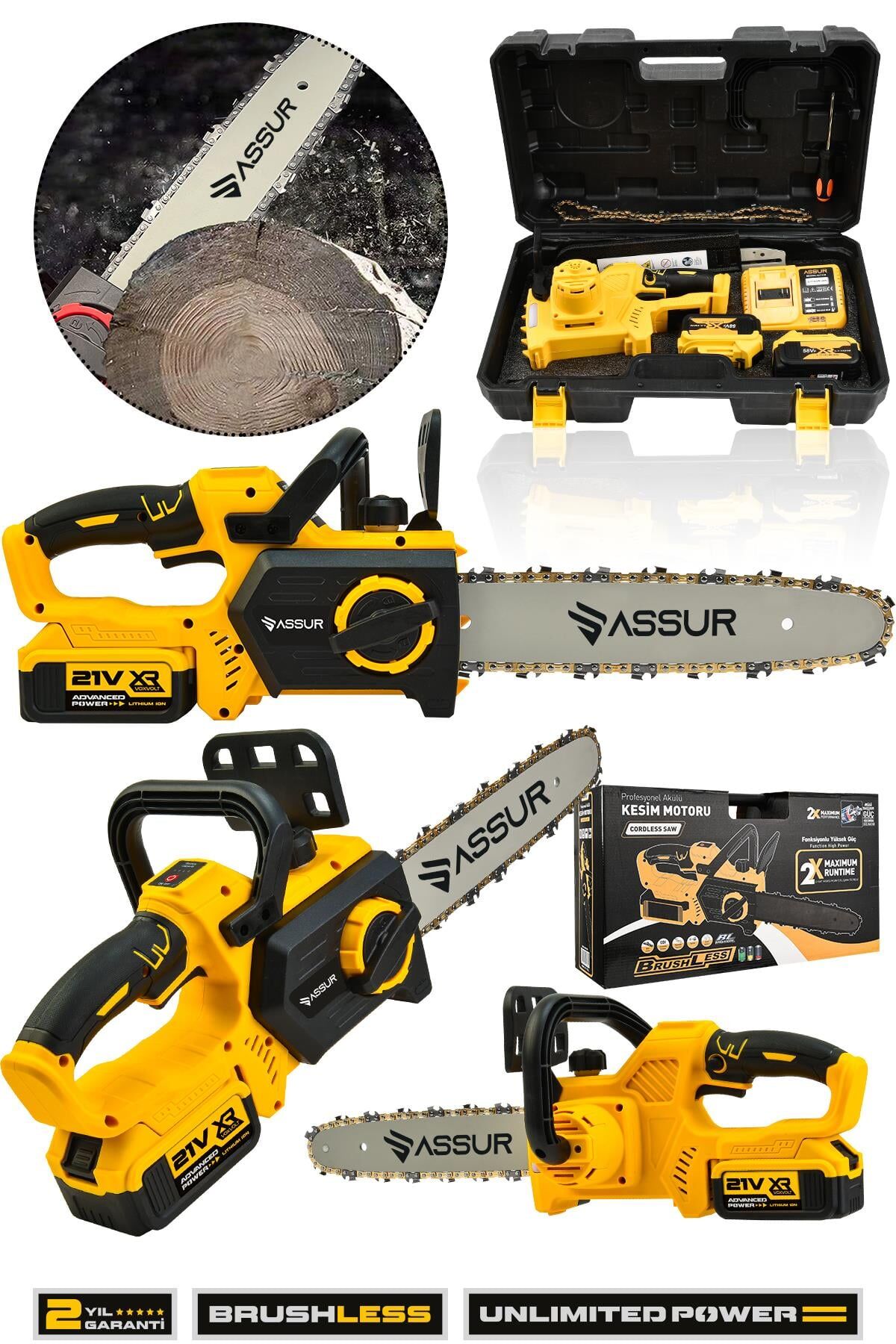 Assur 21V Çift Akülü Dal Ağaç Kesme Motoru Testere Makinesi