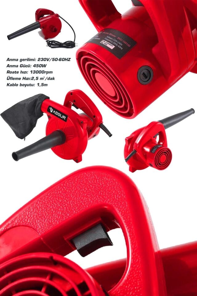 Assur 450W Elektrikli Hava Üfleme Emme Körüğü Kompresör