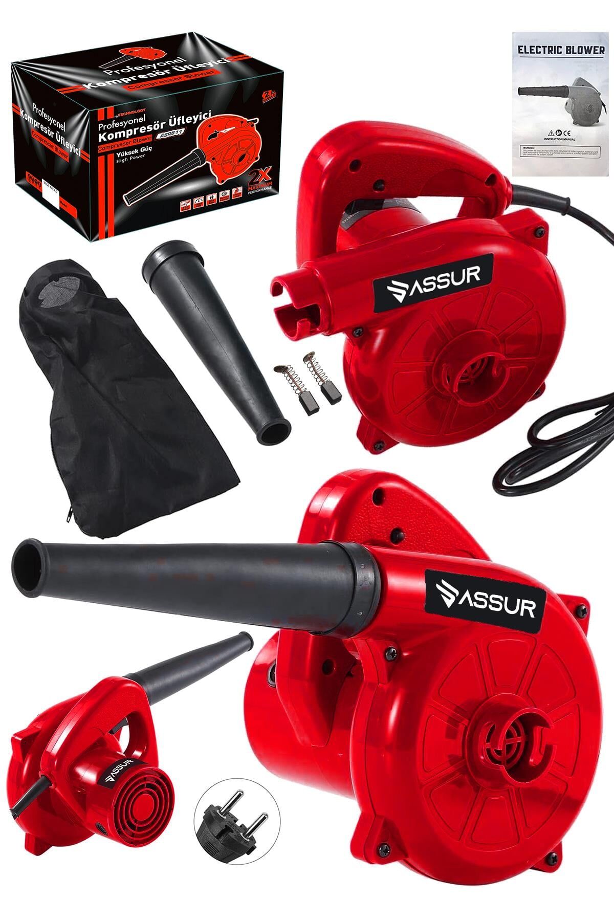 Assur 450W Elektrikli Hava Üfleme Emme Körüğü Kompresör