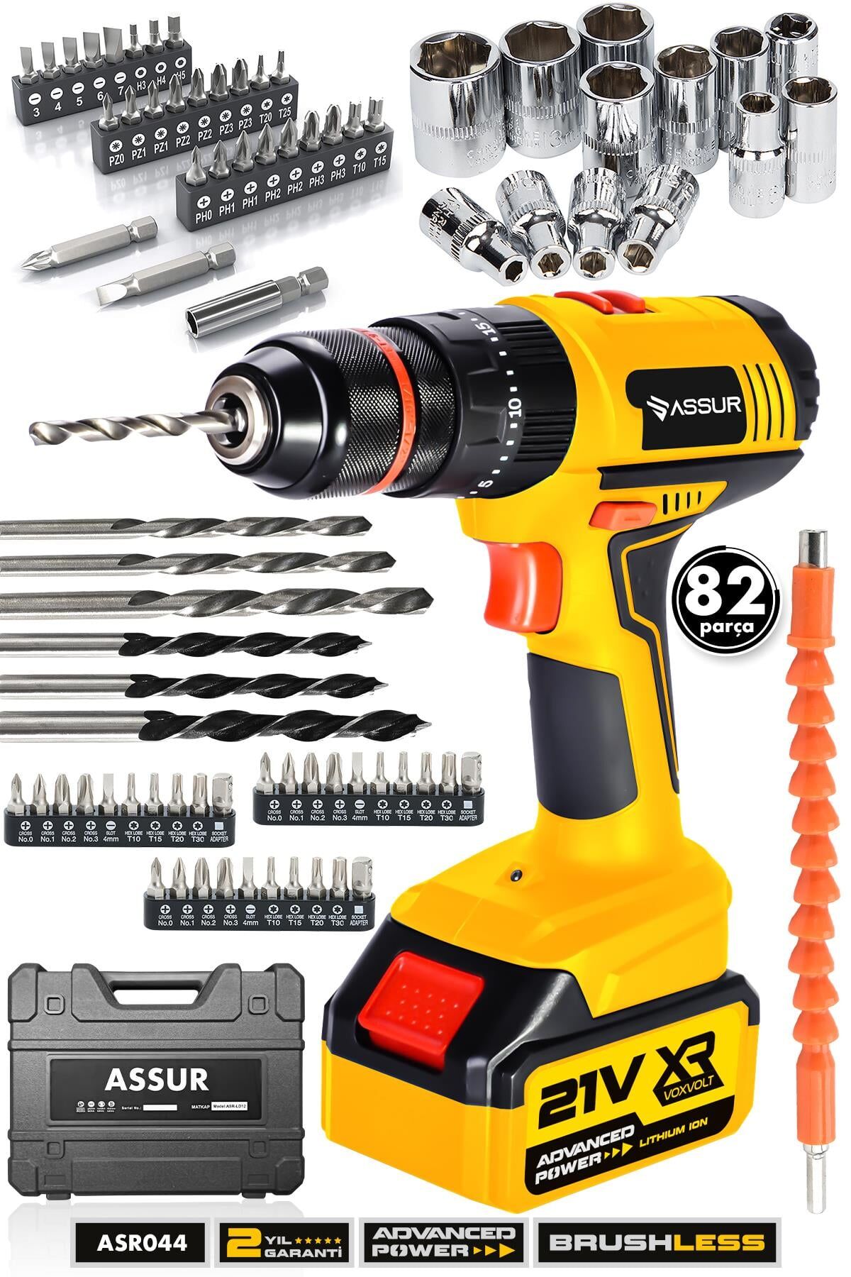 Assur 21V 13mm Çelik Mandren Çift Akülü Şarjlı Darbeli Matkap Akülü Vidalama