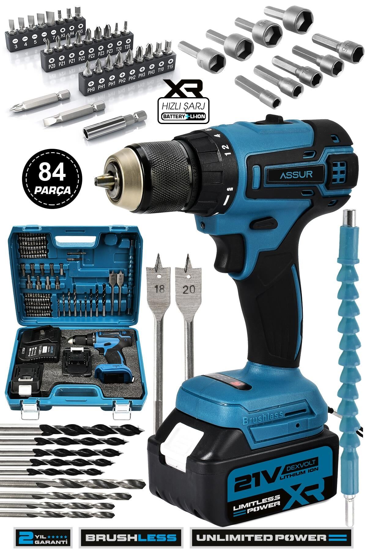 Assur 21V Akülü Vidalama Kömürsüz Motor Şarjlı Matkap