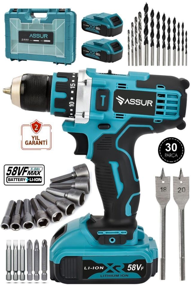 Assur 12V Şarjlı Matkap Bakır Sargılı Çift Akülü Vidalama