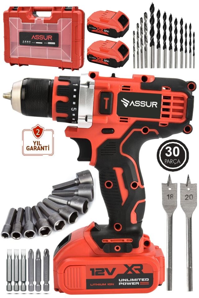 Assur 12V Şarjlı Matkap Bakır Sargılı Çift Akülü Vidalama