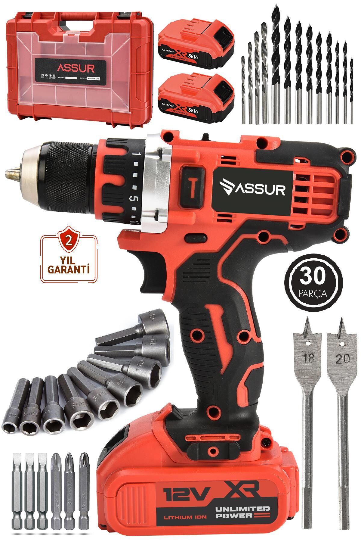 Assur 12V Şarjlı Matkap Bakır Sargılı Çift Akülü Vidalama