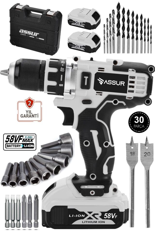 Assur 12V Şarjlı Matkap Bakır Sargılı Çift Akülü Vidalama