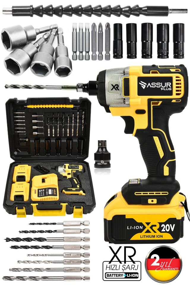 Assur 21V Çift Akülü Bijon Somun Sıkma Sökme Matkap Kömürsüz Darbeli
