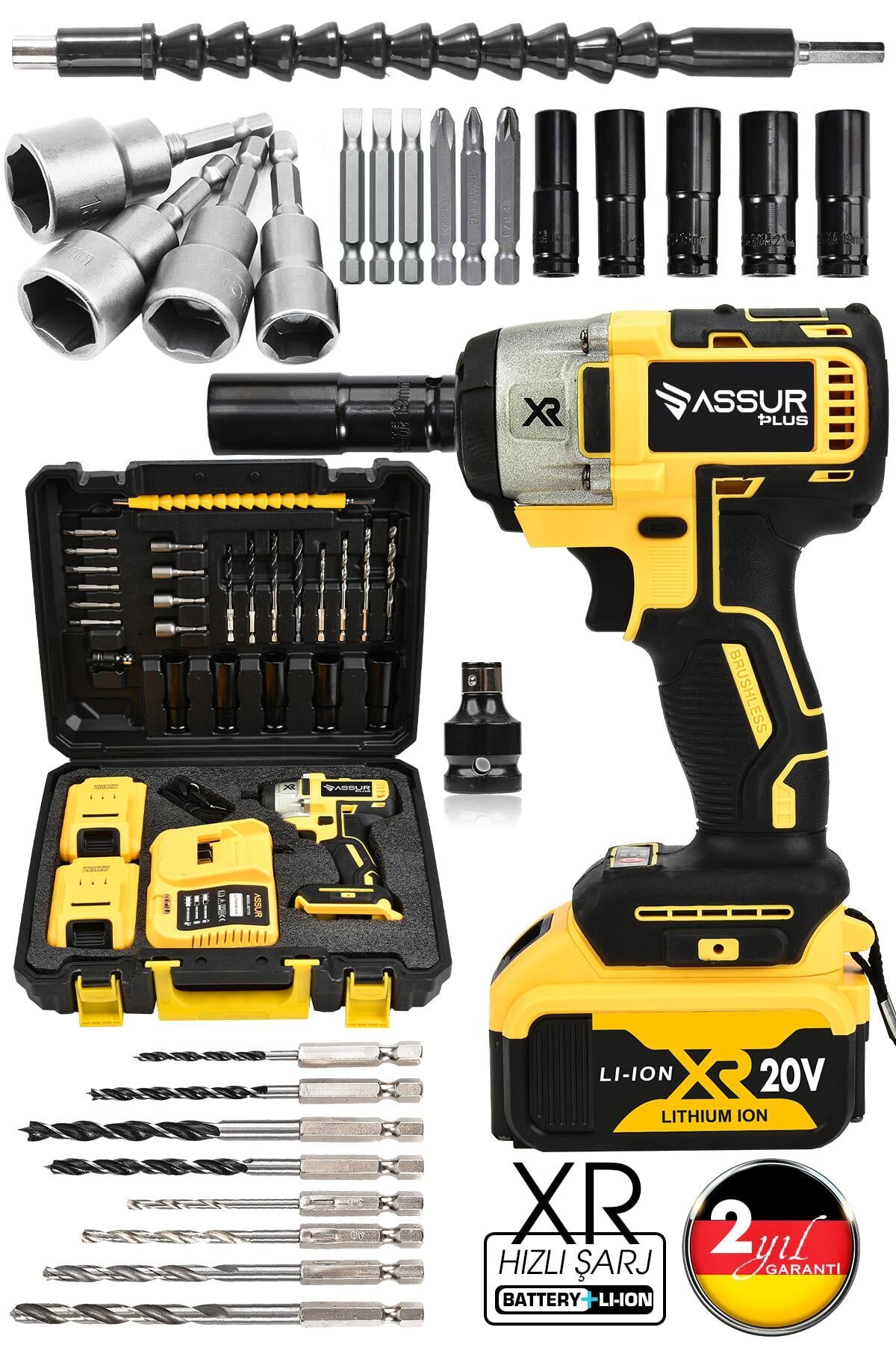 Assur 21V Çift Akülü Bijon Somun Sıkma Sökme Matkap Kömürsüz Darbeli
