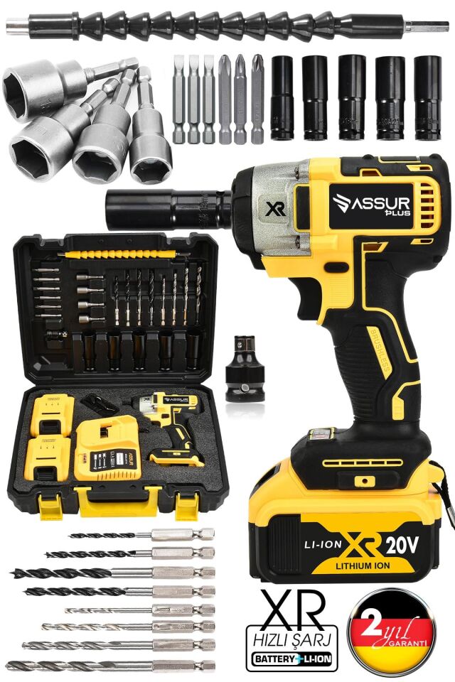 Assur 21V Çift Akülü Bijon Somun Sıkma Sökme Matkap Kömürsüz Darbeli
