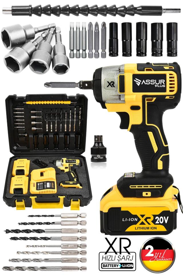 Assur 21V Çift Akülü Bijon Somun Sıkma Sökme Matkap Kömürsüz Darbeli