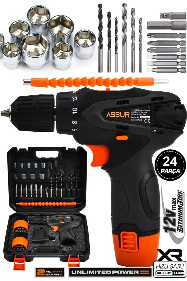 Assur 12V Çift Akülü Vidalama Şarjlı Matkap