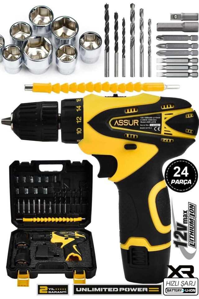 Assur 12V Çift Akülü Vidalama Şarjlı Matkap