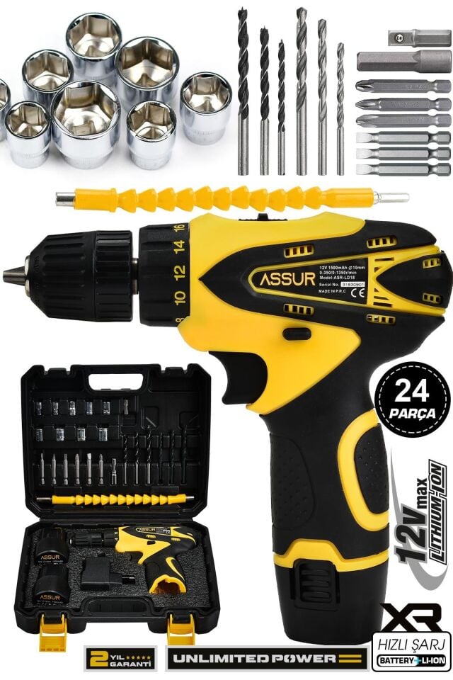 Assur 12V Çift Akü Şarjlı Matkap Akülü Vidalama