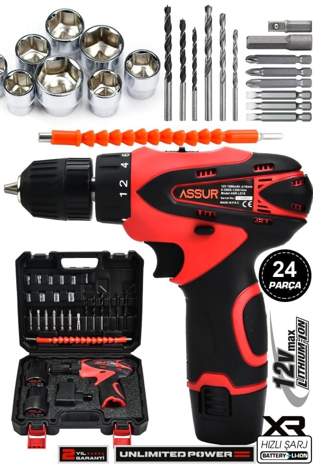 Assur Pro 12V Çift Akülü Vidalama Şarjlı Matkap